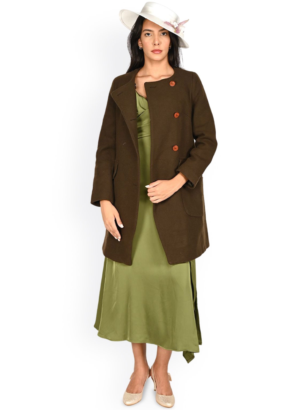 

ODETTE Women Washed Longline Tailored Jacket, Olive