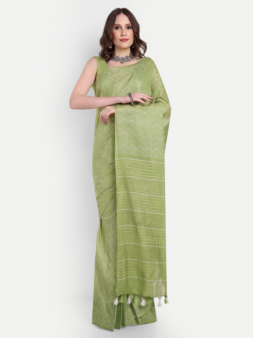 

Aseem by AseemShakti Woven Design Linen Blend Ready to Wear Bhagalpuri Saree, Green