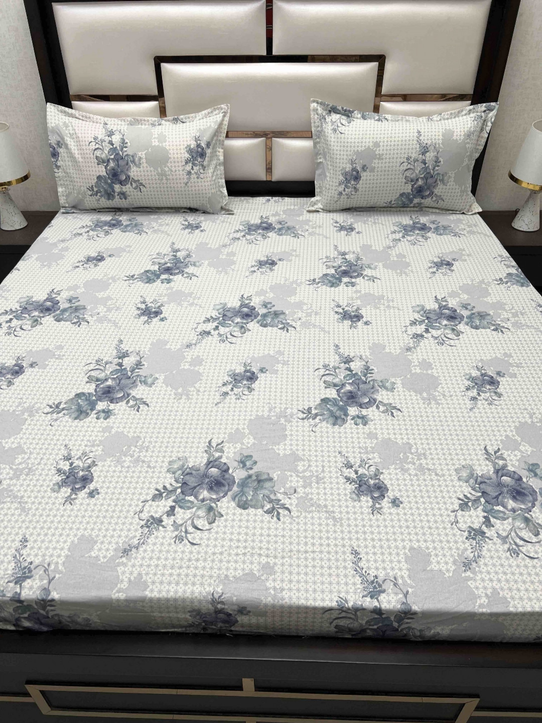 

Pure Decor Ruby Blue Floral Printed Pure Cotton 400 TC King Bedsheet & 2 Pillow Covers