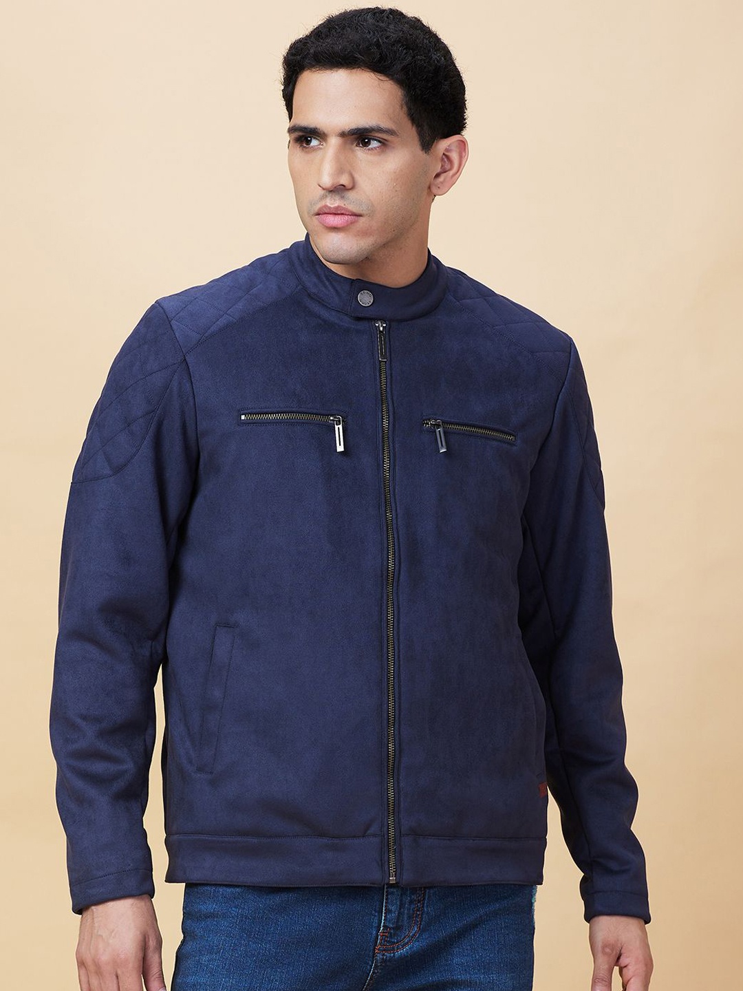 

Being Human Men Cotton Collarless Long Sleeves Tailored Jacket, Blue