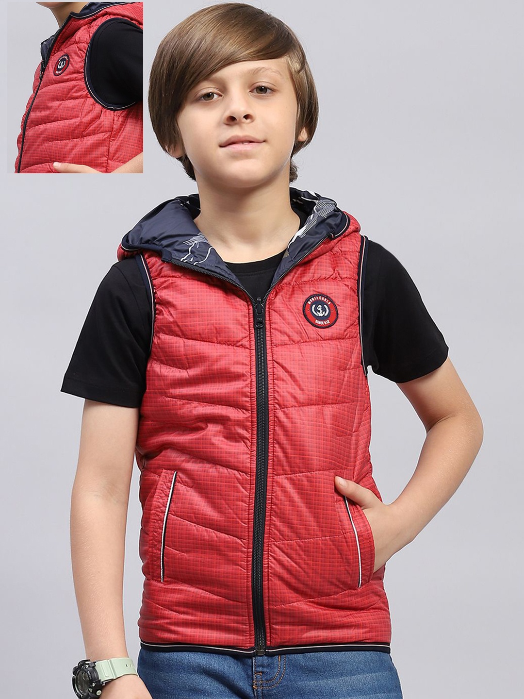 

Monte Carlo Boys Reversible Puffer Jacket with Patchwork, Red