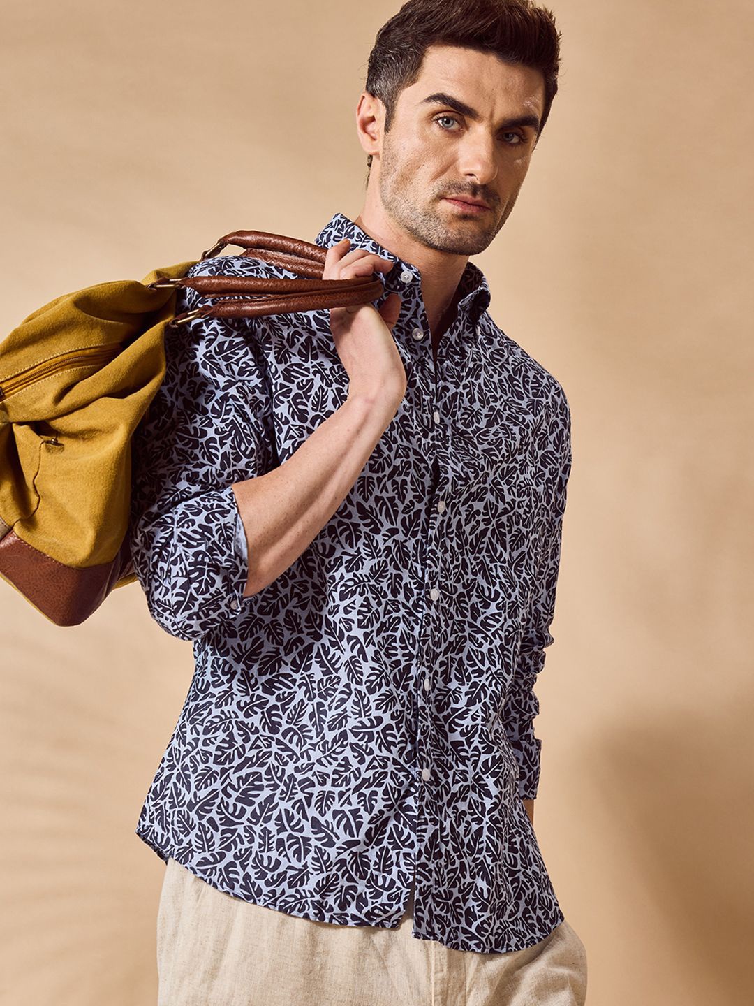 

Aldeno Men Comfort Button-Down Collar Floral Printed Casual Shirt, Blue