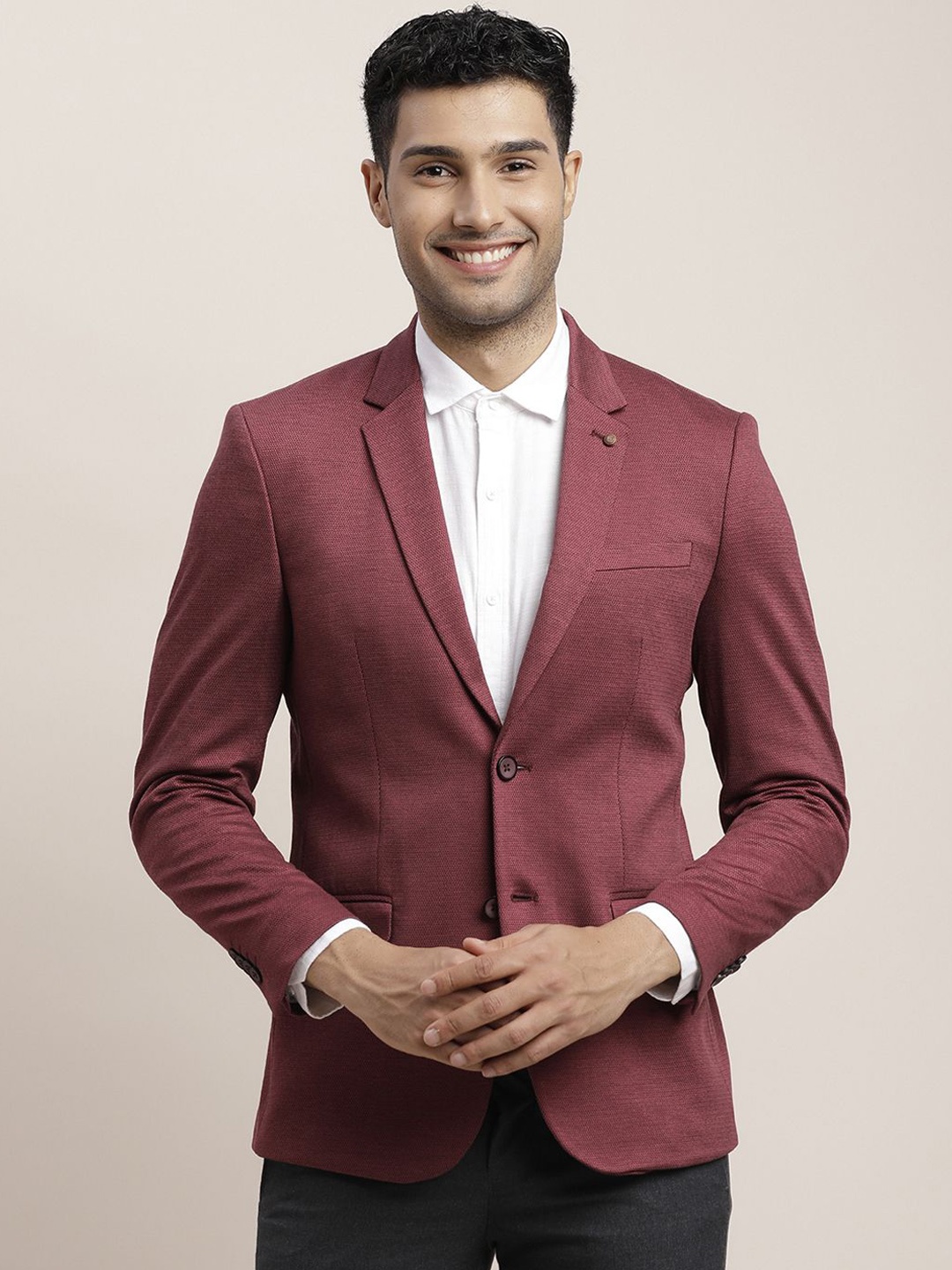 

Turtle Self Design Single-Breasted Casual Blazer, Maroon