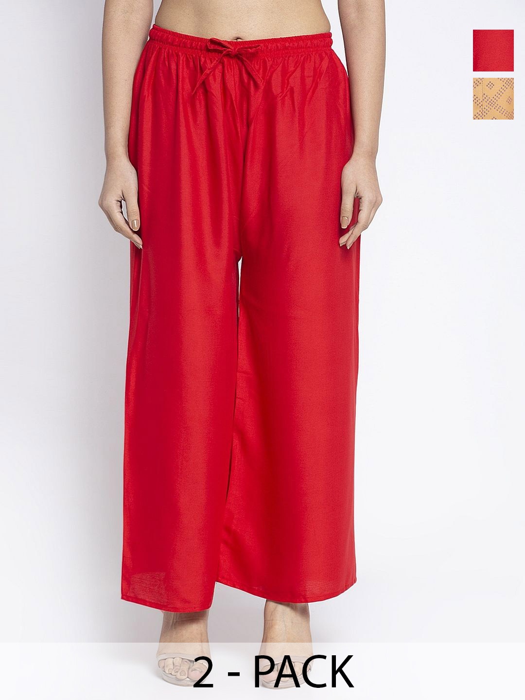 

GRACIT Women Pack Of 2 Printed Flared Ethnic Palazzos, Red
