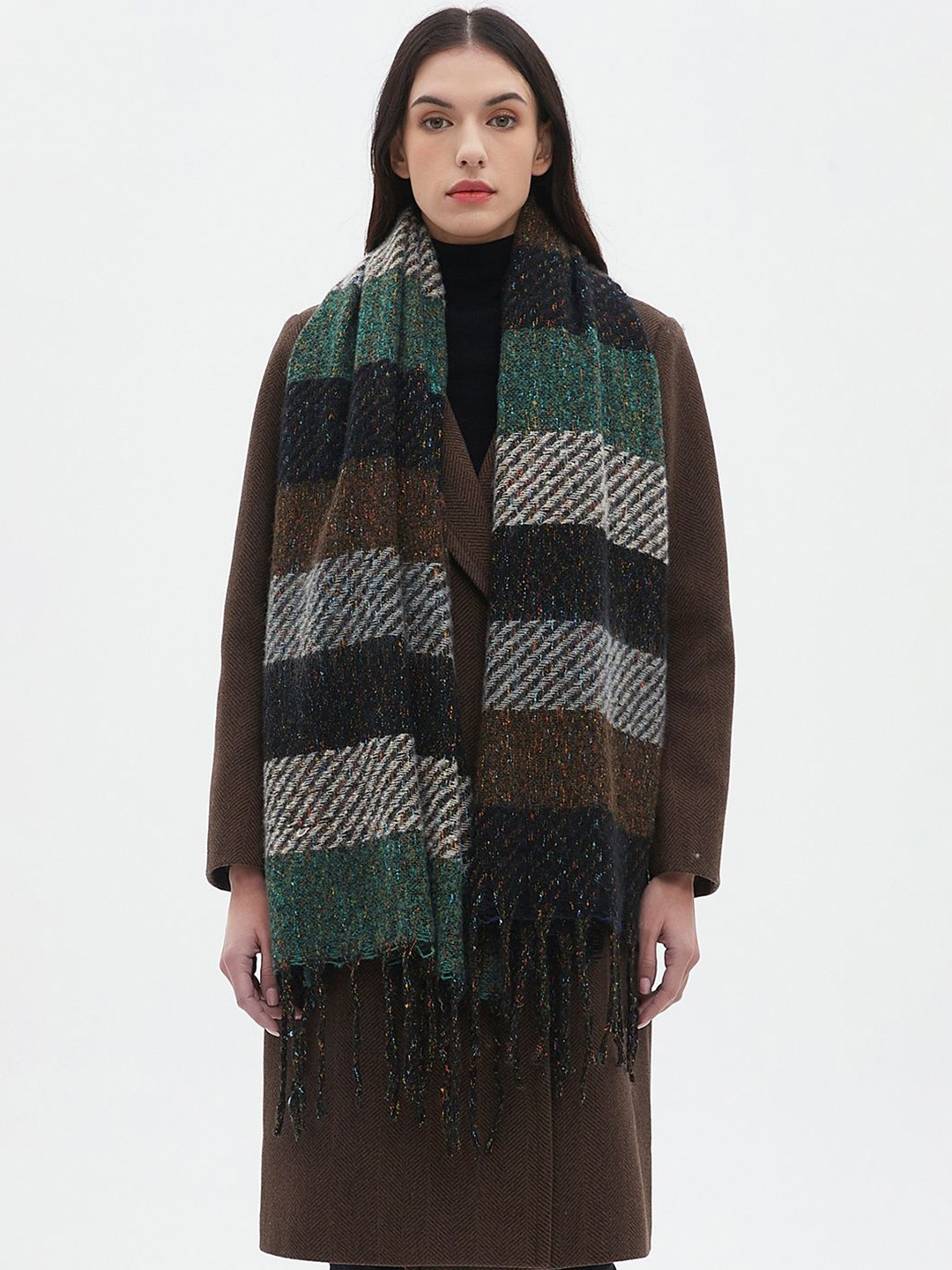 

JC Collection Women Striped Scarf, Coffee brown