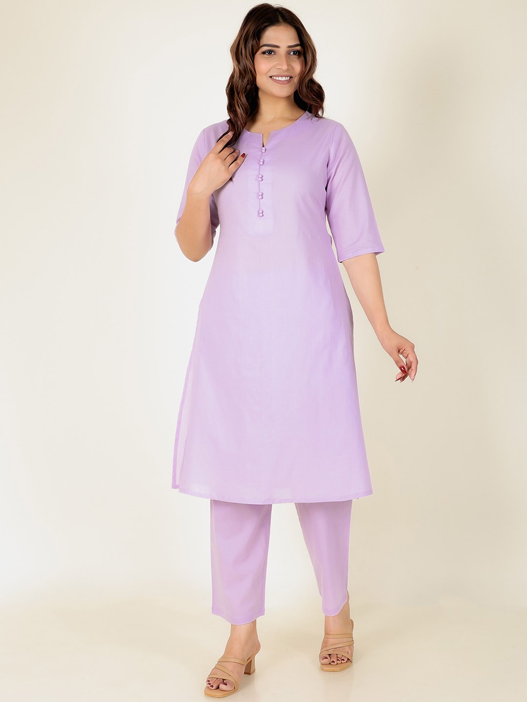 

Aramya Notch Neck Pure Cotton Straight Kurta, Lavender