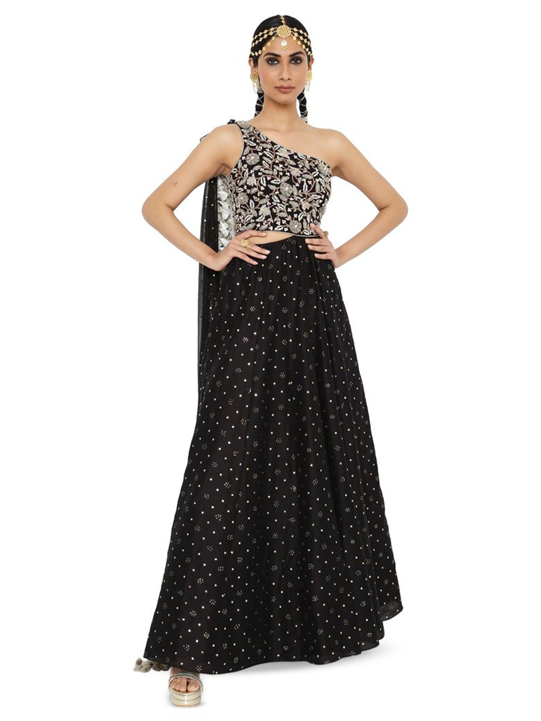 

Payal Singhal Embellished One Shoulder Georgette Maxi Dress, Black