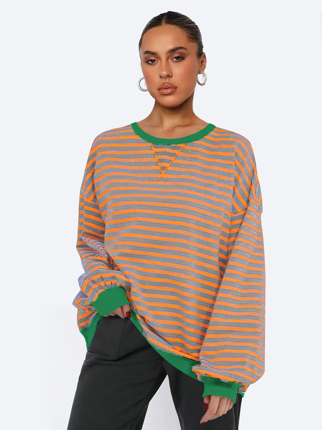 

JC Mode Women Striped Sweatshirt, Peach
