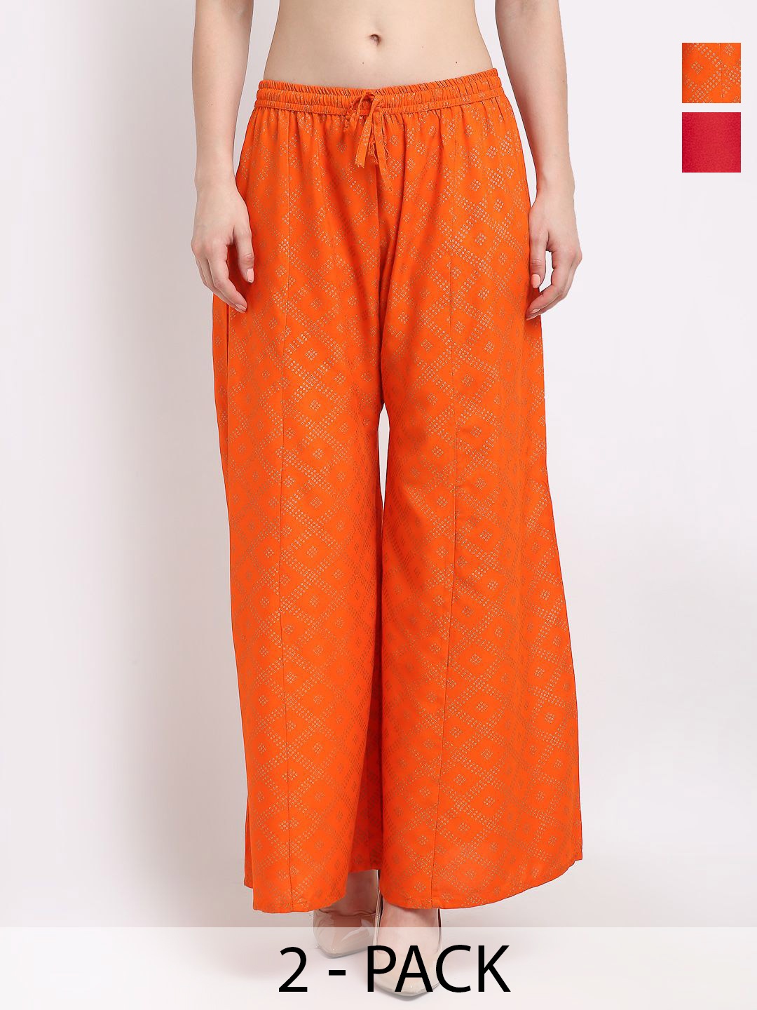 

GRACIT Women Pack Of 2 Flared Ethnic Palazzos, Red