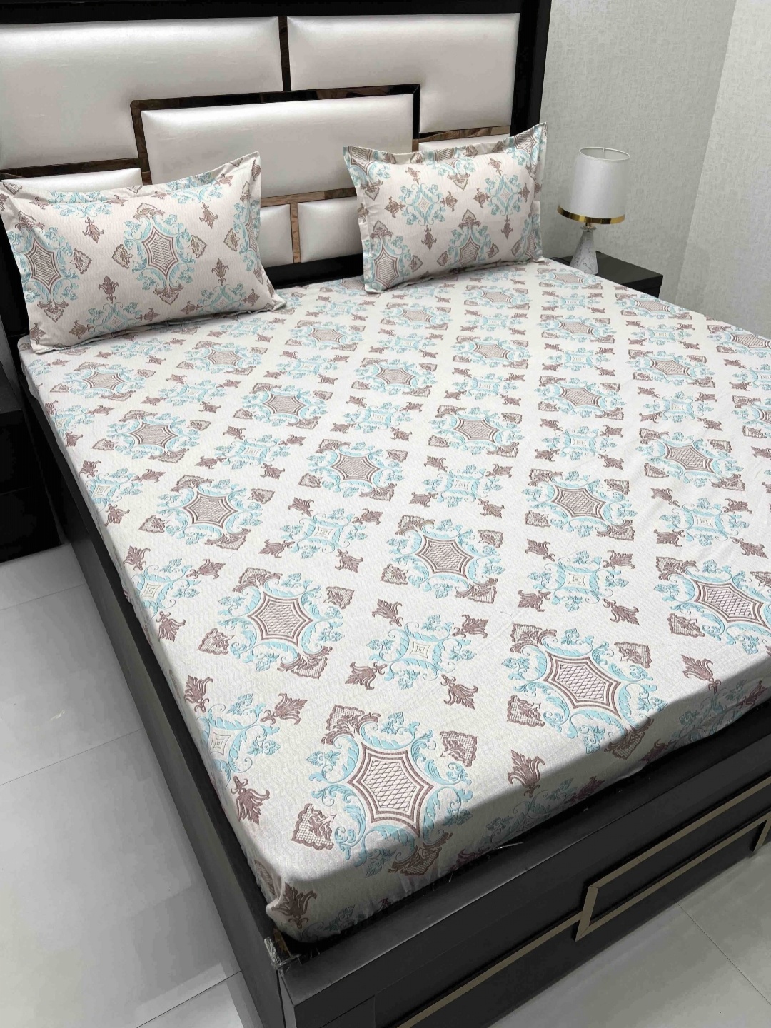 

Pure Decor Ruby White Ethnic 350 TC Pure Cotton King Fitted Bedsheet & 2 Pillow Covers