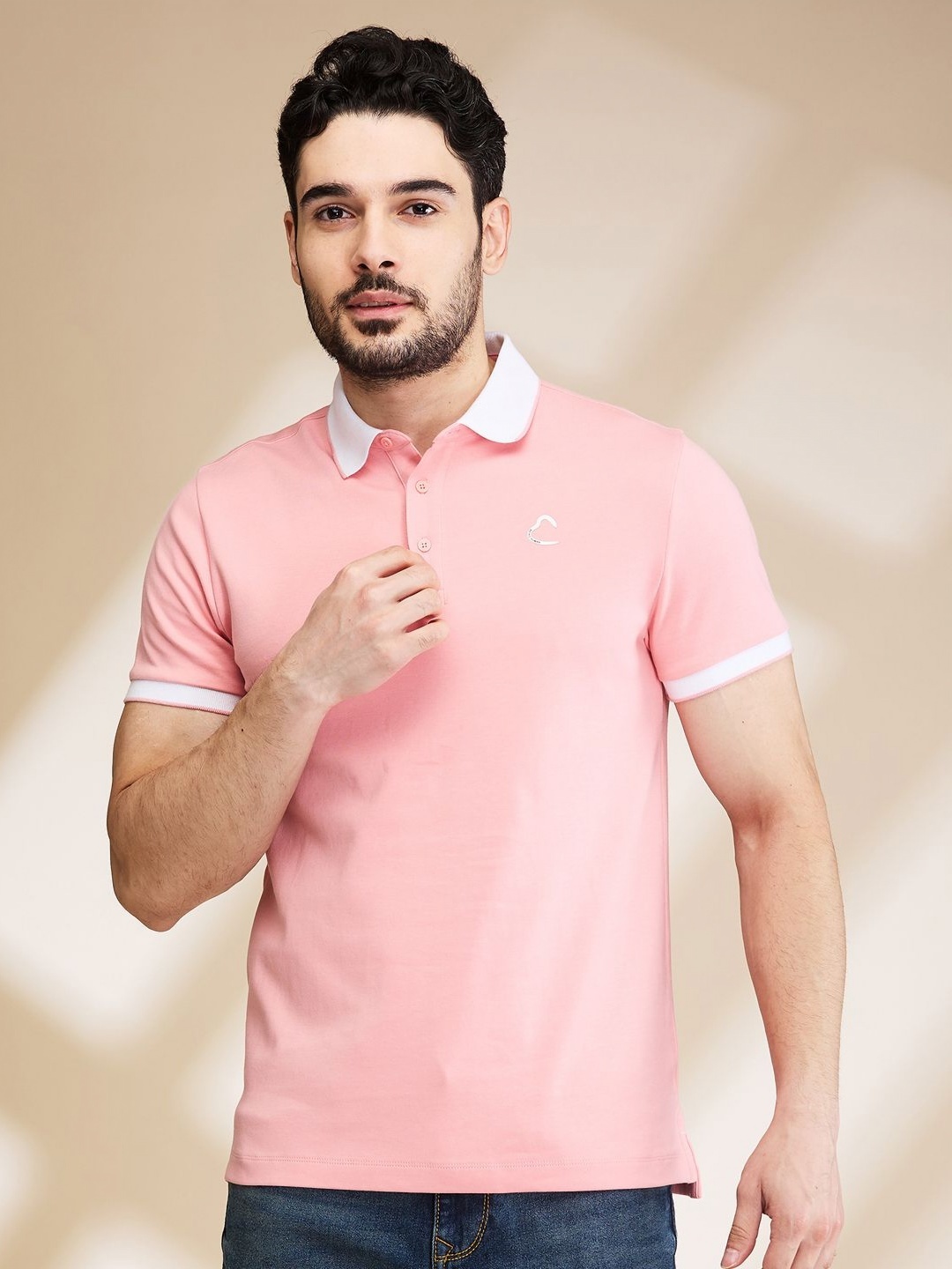 

Being Human Men Solid Polo Collar Cotton T-shirt, Pink