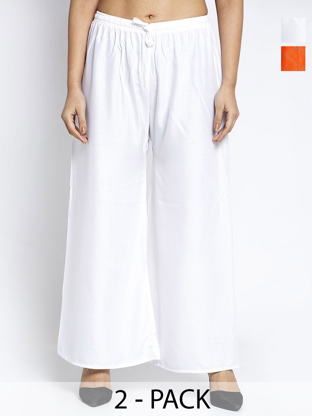 

GRACIT Women Pack Of 2 Flared Palazzos, White