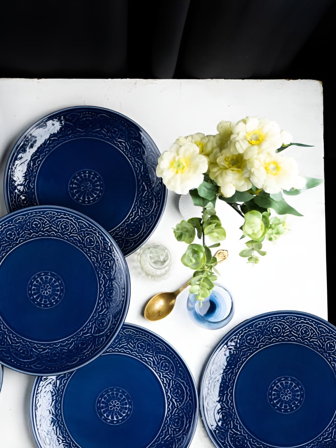 

AMALAFIEE CERAMICS Blue 6 Pieces Textured Microwave Safe Ceramic Plates