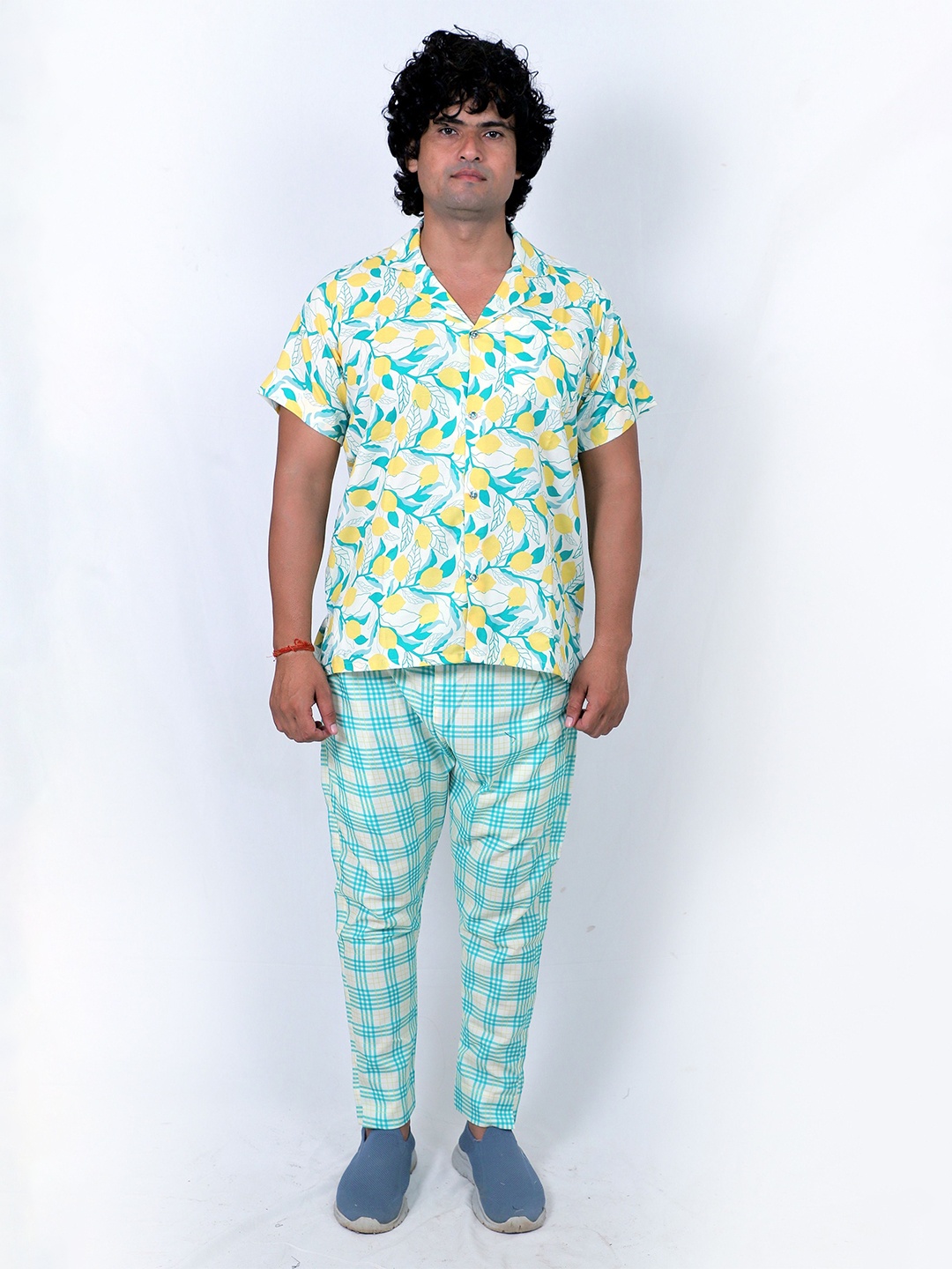 

TILISM Tropical Printed Shirt Collar Short Sleeves Shirt with Pyjamas, Sea green