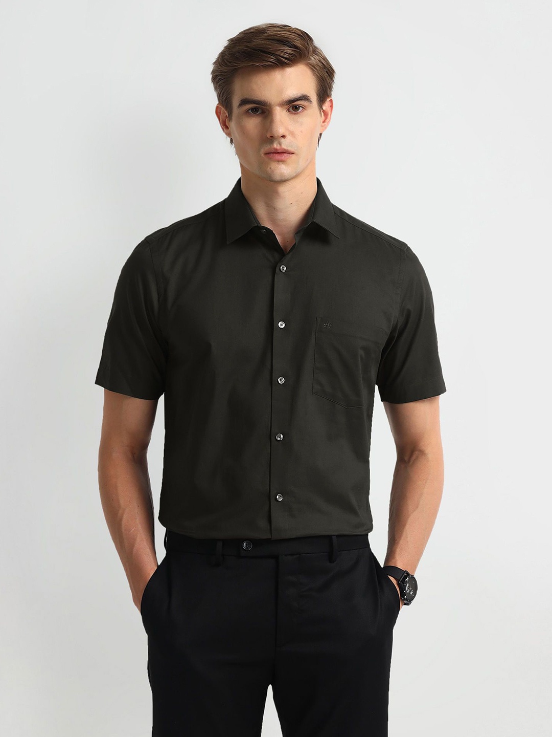 

Arrow Men Classic Spread Collar Checked Cotton Casual Shirt, Grey