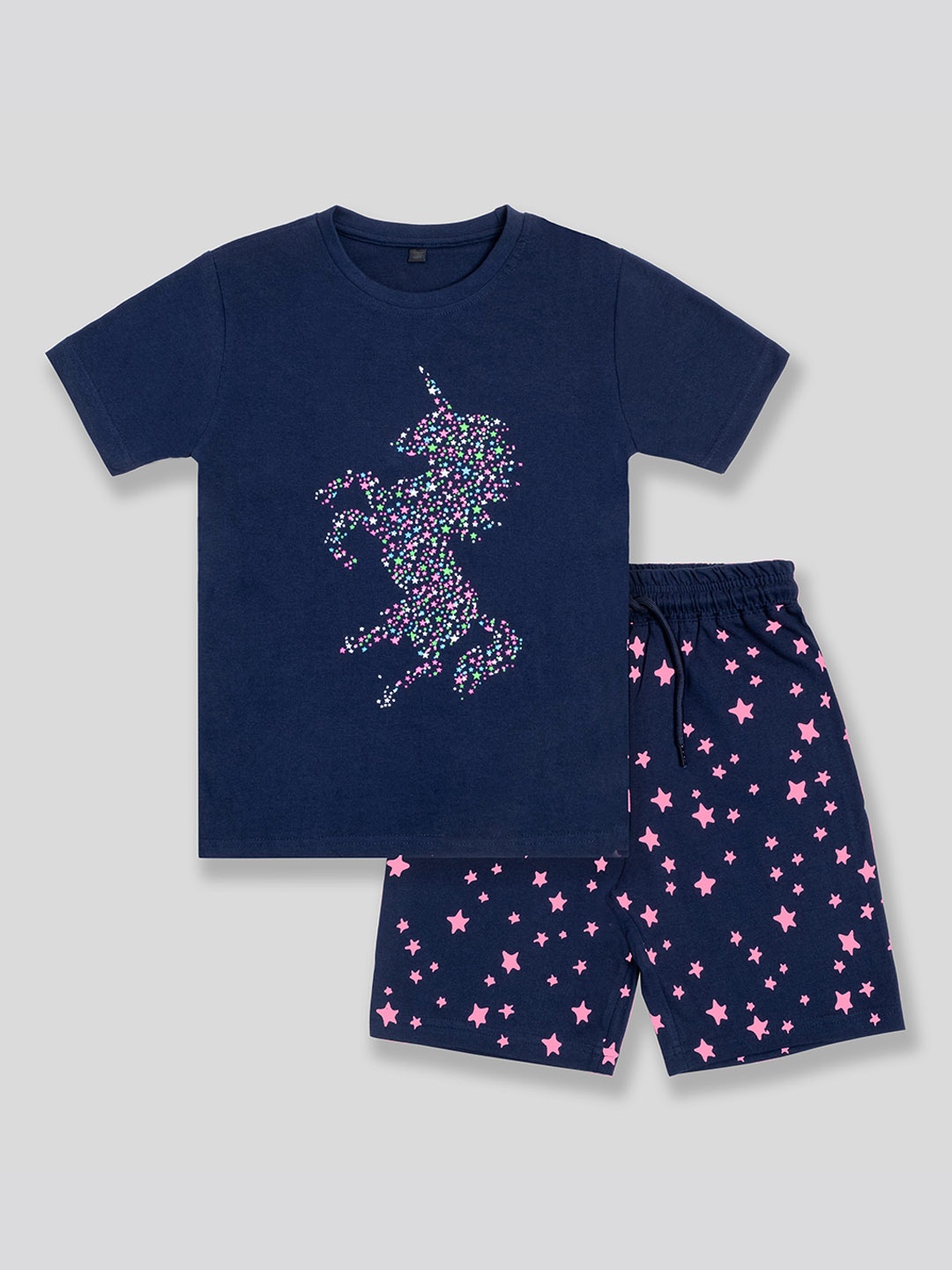 

BAESD Kids Printed Pure Cotton T-shirt With Shorts Set, Navy blue