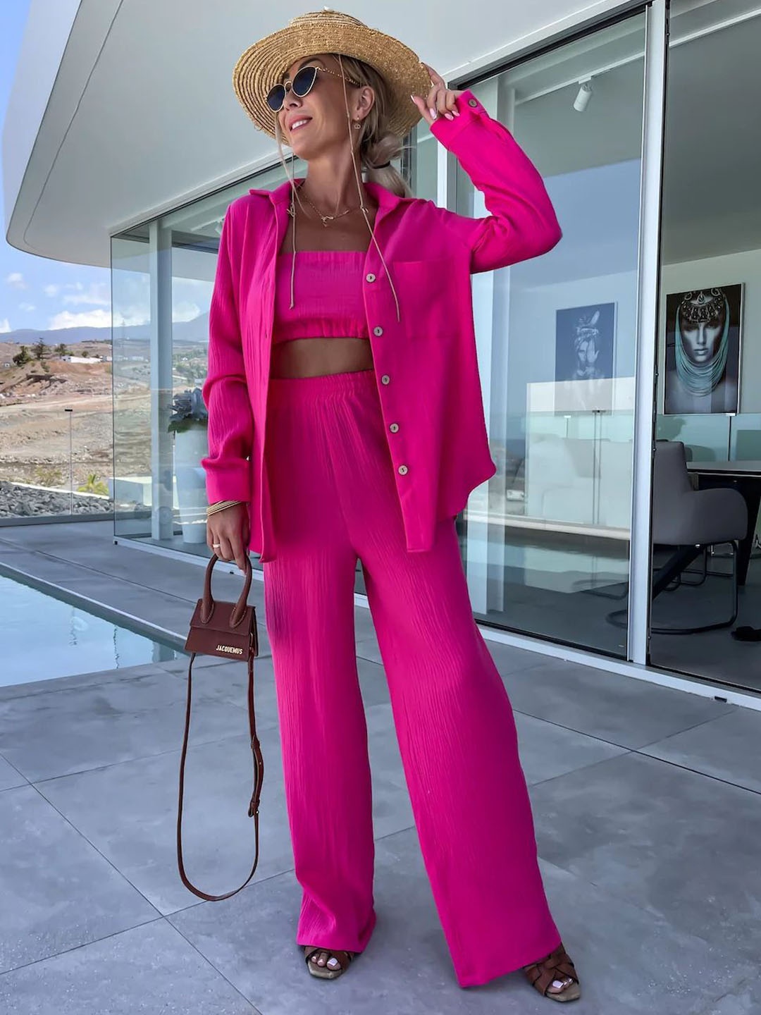 

MIAKEE Women Solid Shirt with Trousers, Pink