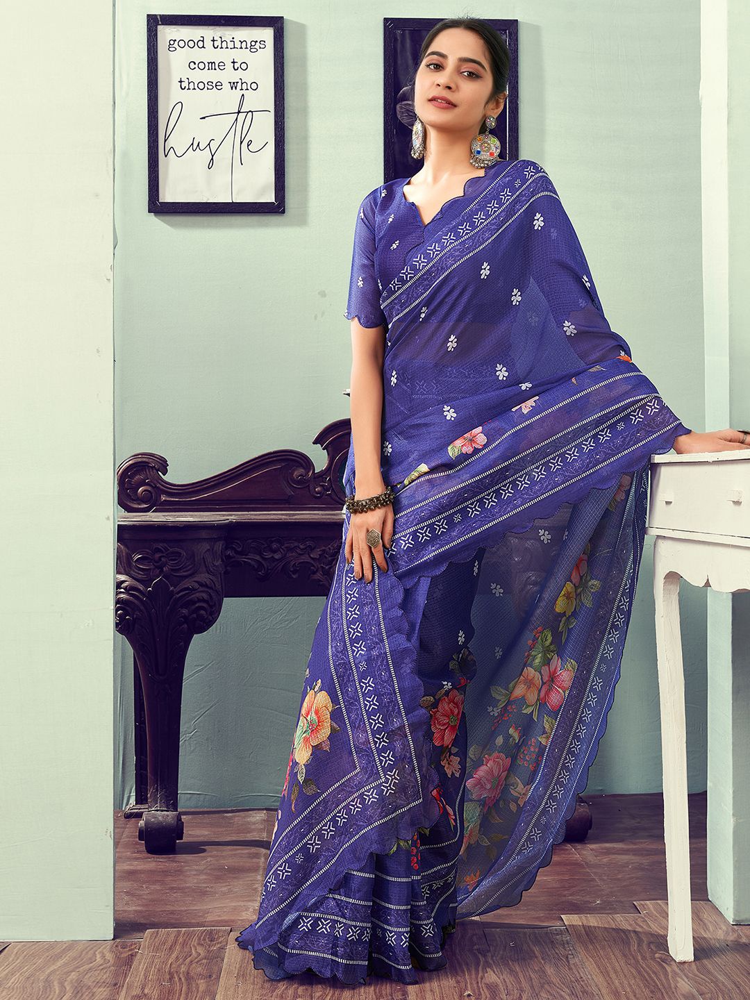 

all about you Floral Ready to Wear Saree, Purple