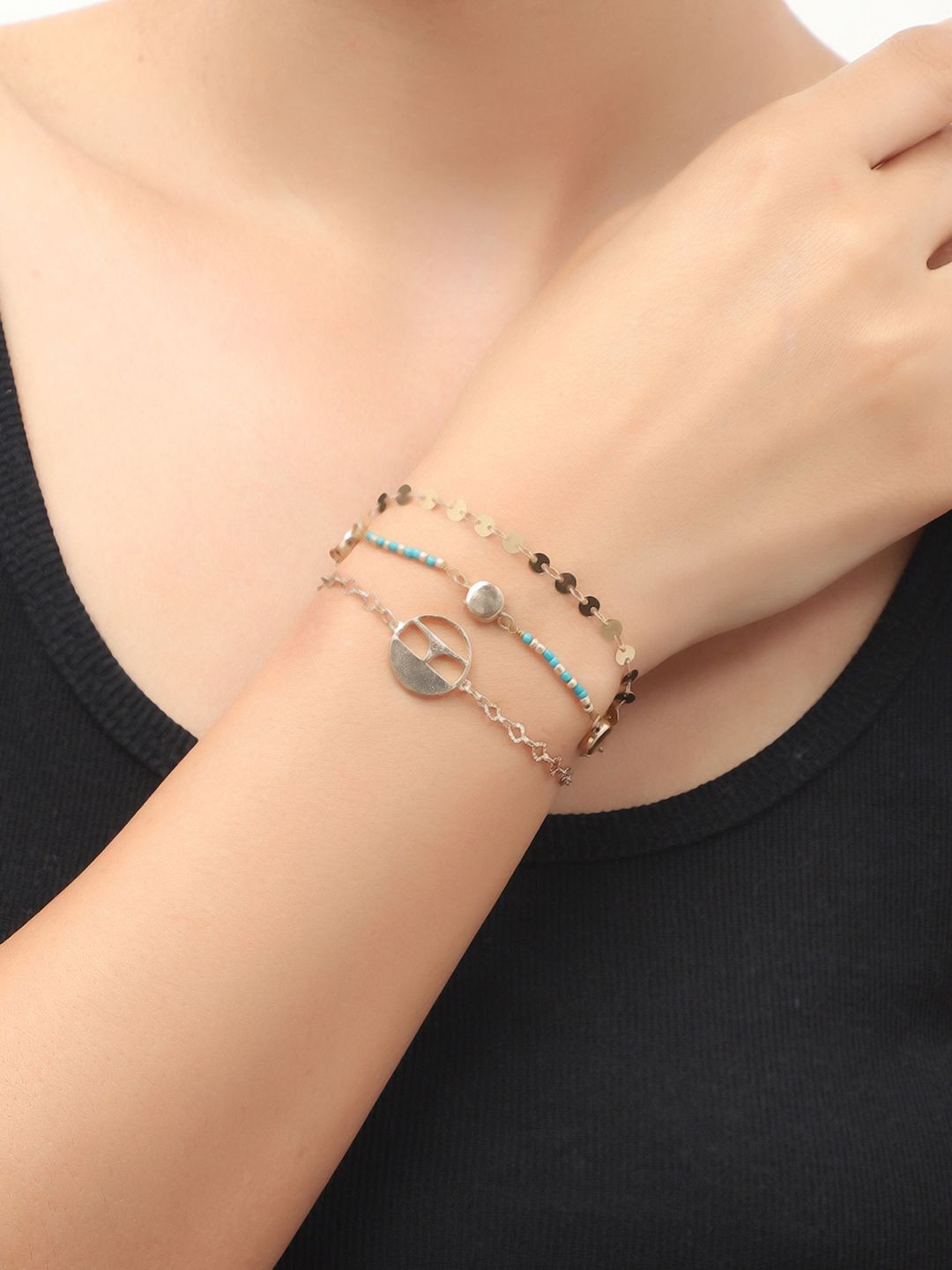 

ELLE Set of 3 Gold-Plated Beaded Link Bracelets