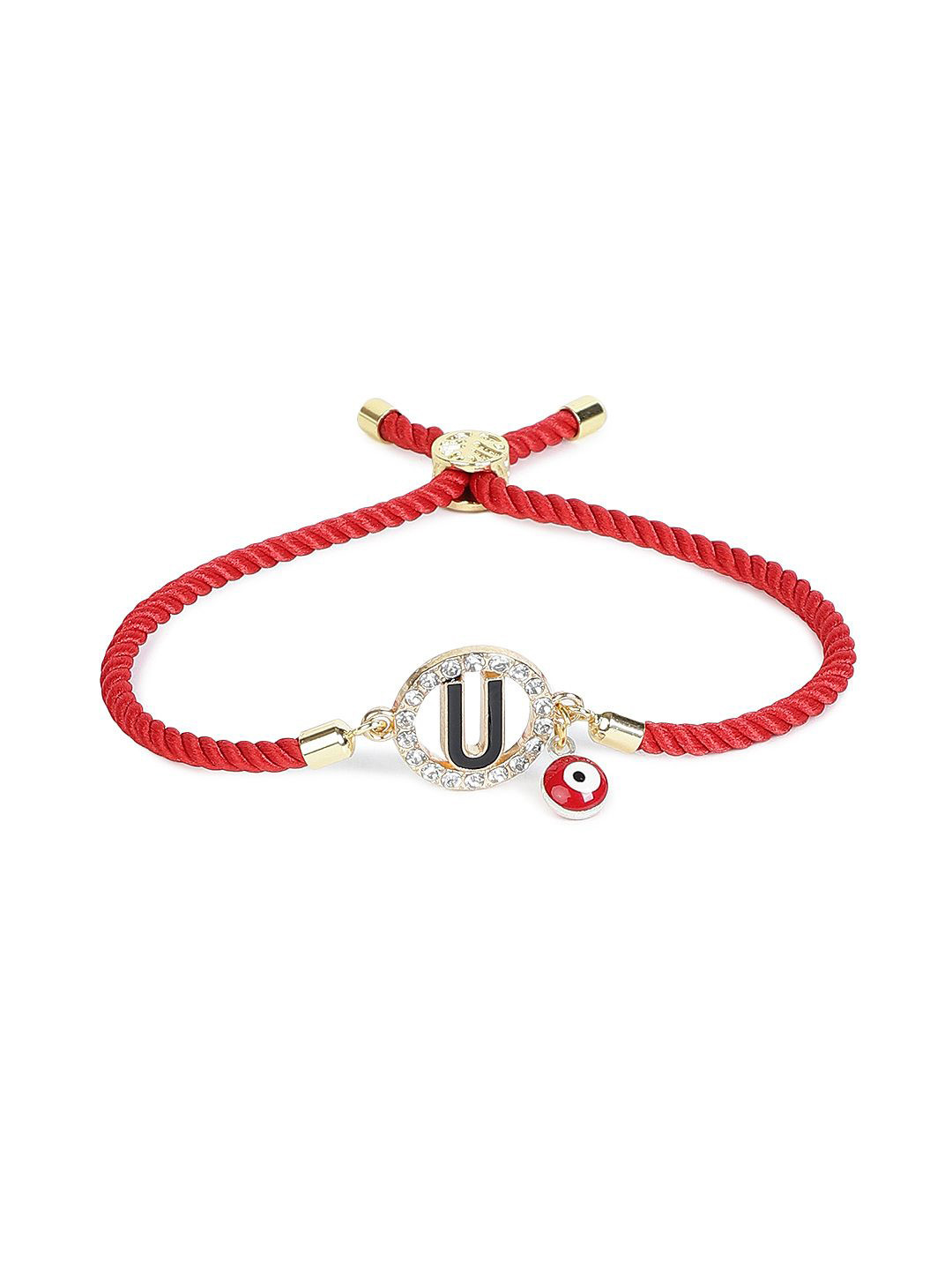 

EL REGALO Unisex Artificial Stone Studded Evil Eye Charm Bracelet, Gold
