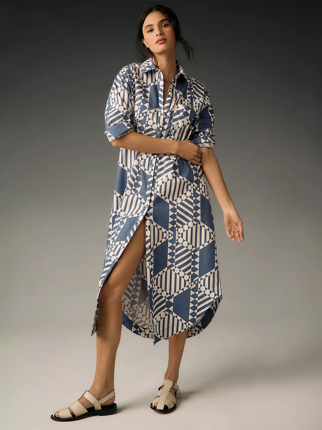 

Roadster Geometric Below Knee A Line Dress, Grey