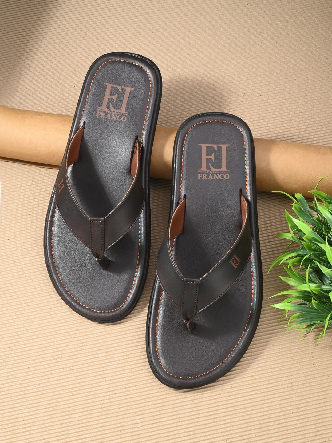 

Franco Leone Men Solid Thong Flip-Flops, Brown