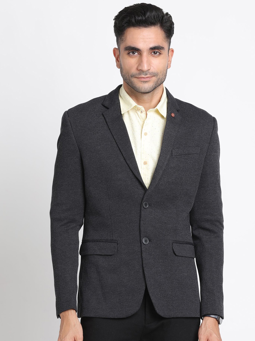 

Turtle Notched Lapel Collar Single Breasted Blazer, Grey