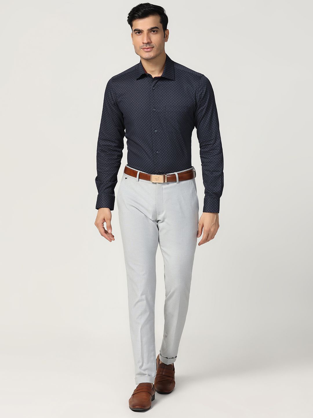 

Blackberrys Men India Spread Collar Micro Ditsy Printed Cotton Slim Fit Casual Shirt, Navy blue