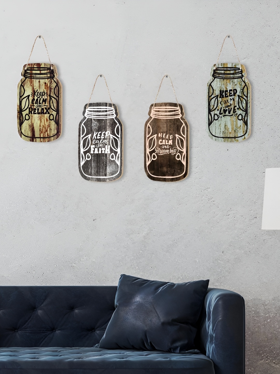 

CVANU Brown & White 4 Pieces Quotes Printed Wooden Wall Hangings