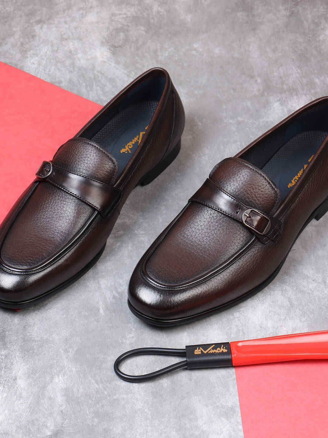 

DAVINCHI Men Leather Formal Loafers, Brown