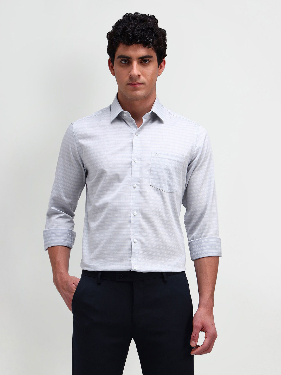 

Arrow Men Modern Spread Collar Micro Checked Cotton Slim Fit Formal Shirt, Grey