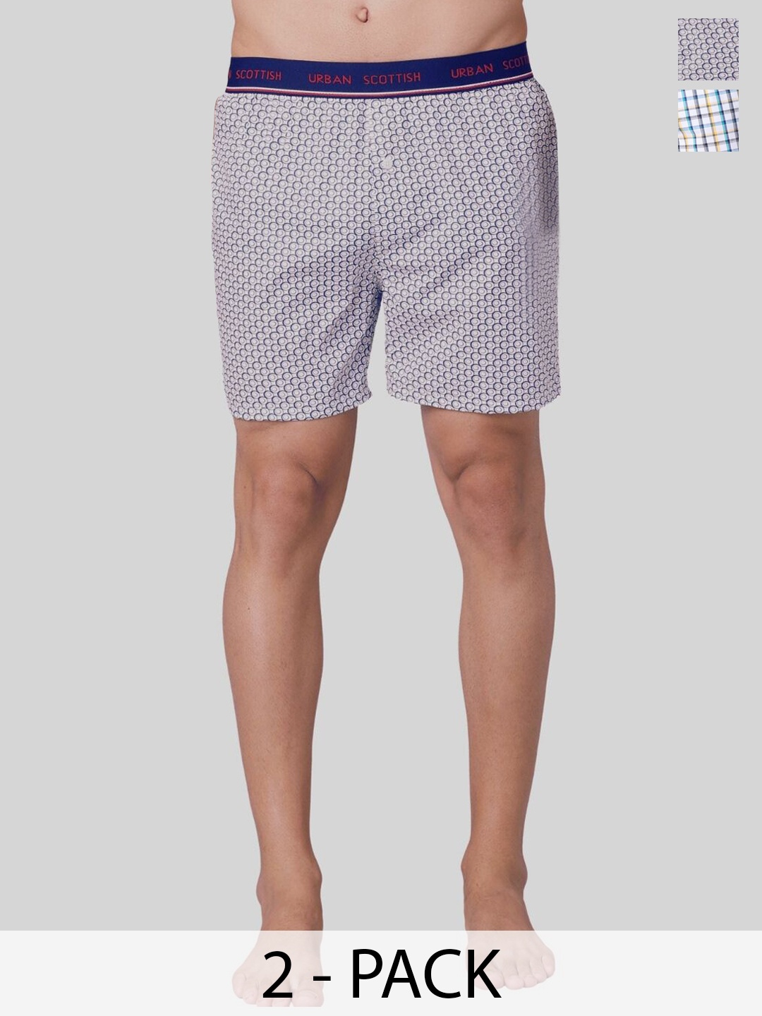 

URBAN SCOTTISH Pack Of 2 Printed Cotton BoxersUSBS4452, White
