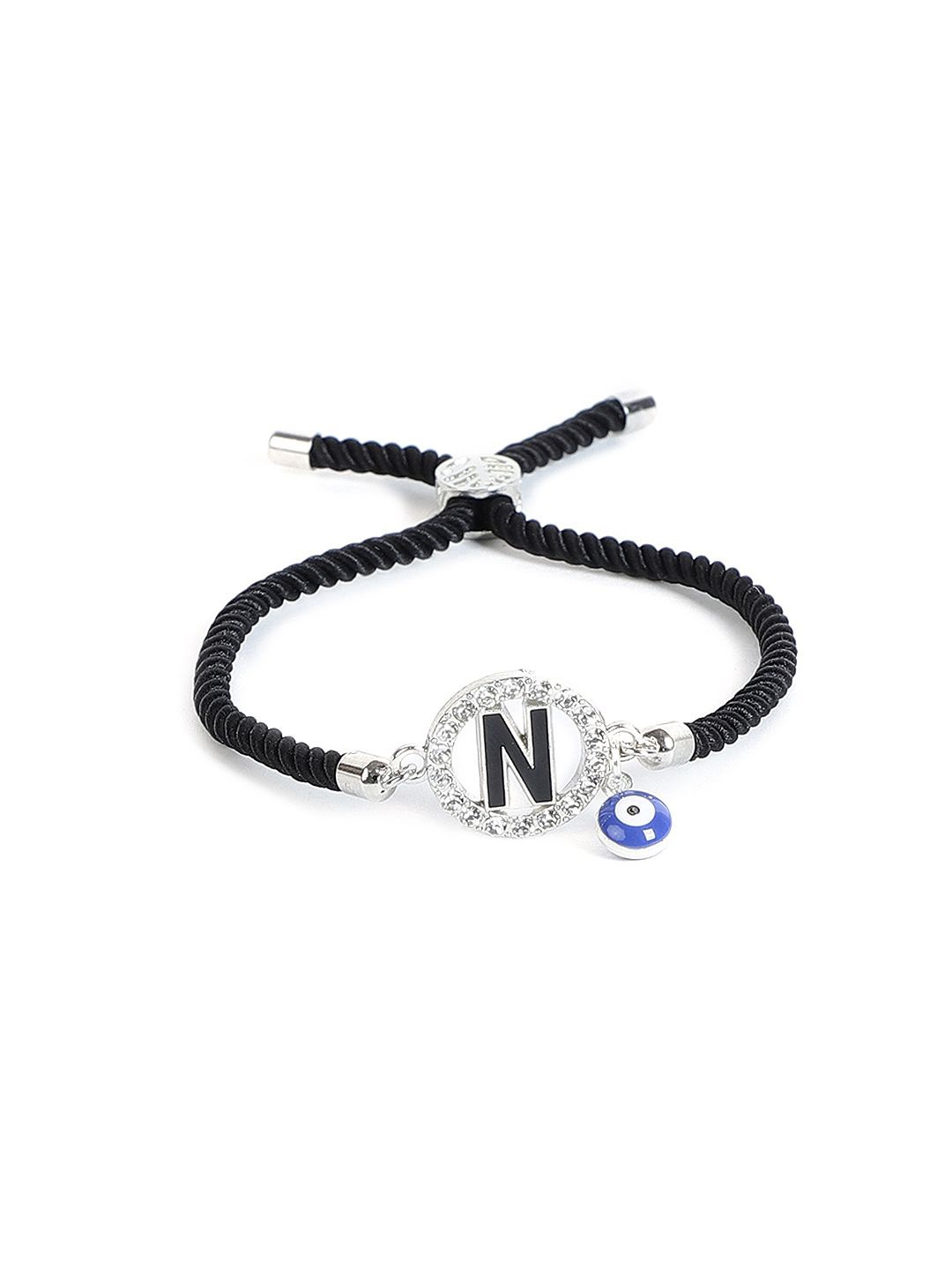 

EL REGALO Men N Letter Evil Eye Artificial Stones Studded Charm Bracelet, Silver
