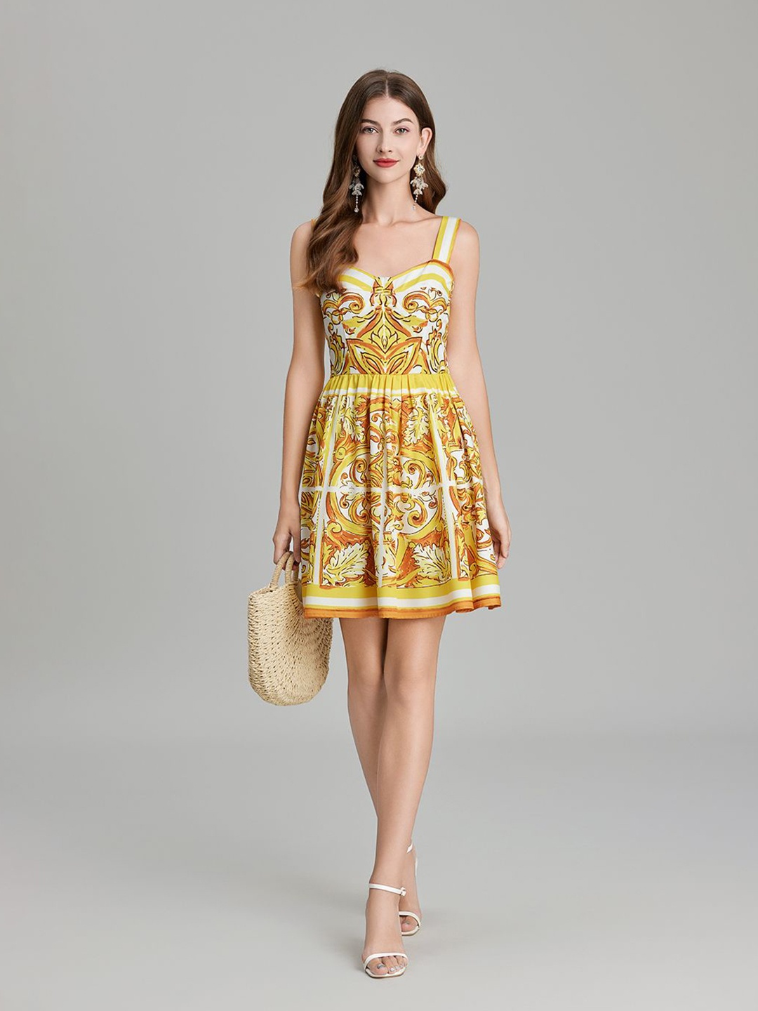 

JC Collection Floral Print Fit & Flare Dress, Yellow