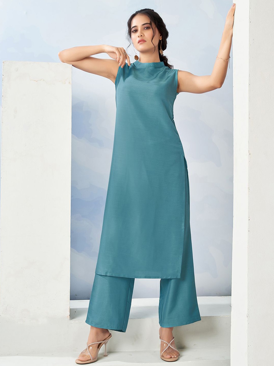 

KALINI Round Neck Tunic With Palazzos, Blue