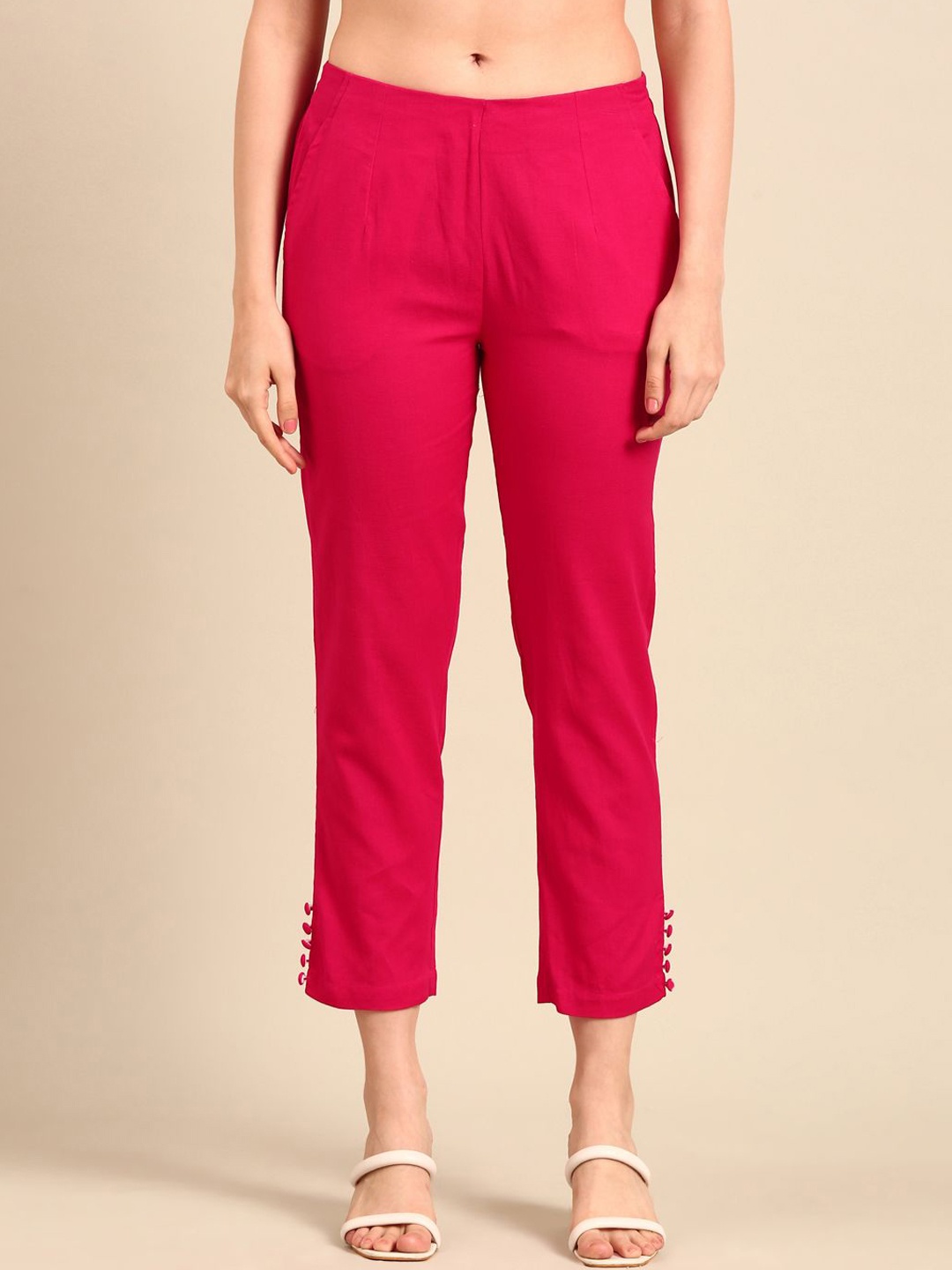 

De Moza Women Solid Cigerette Trousers, Fuchsia