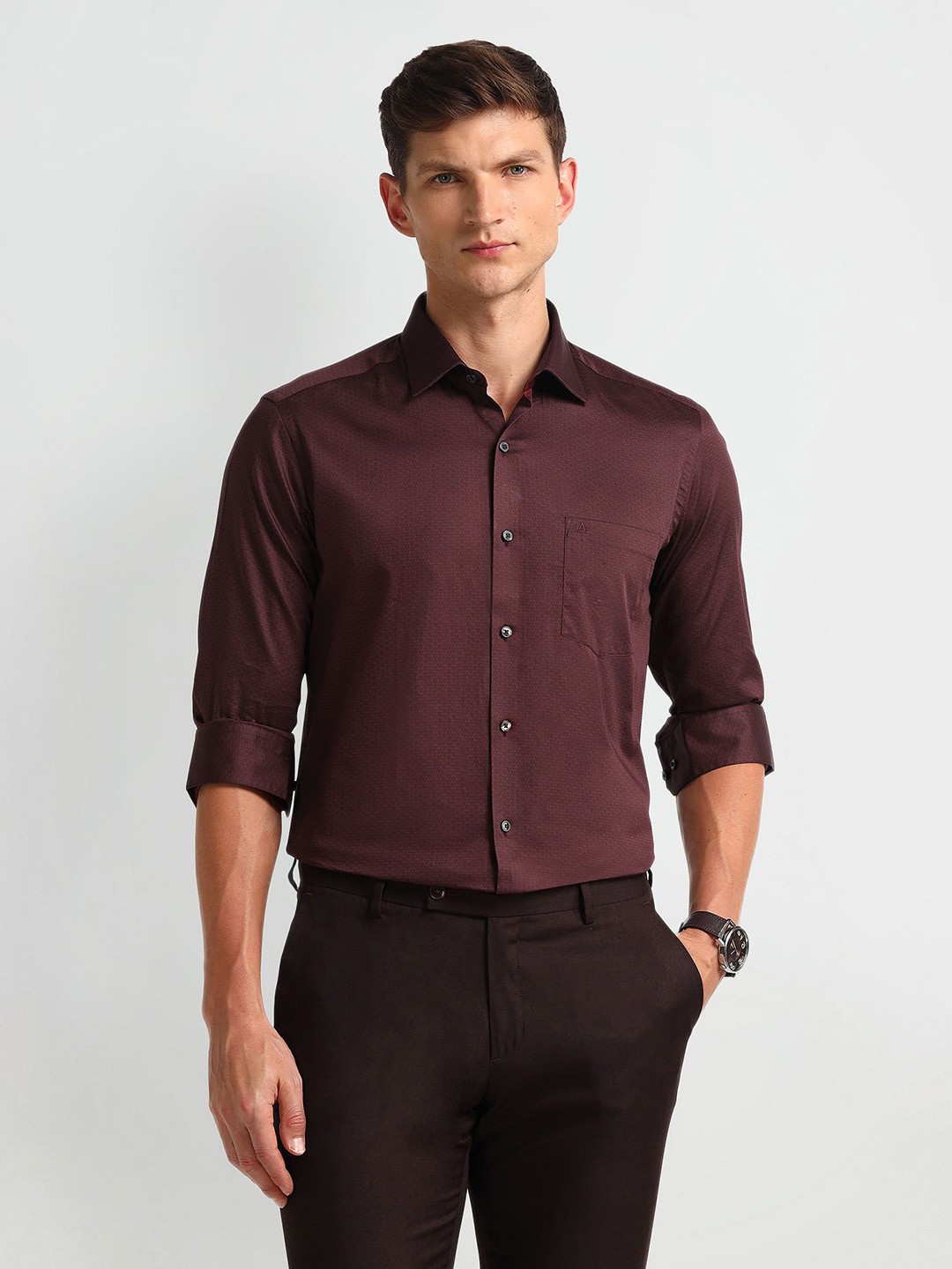 

Arrow Men Modern Spread Collar Geometric Printed Cotton Slim Fit Formal Shirt, Red