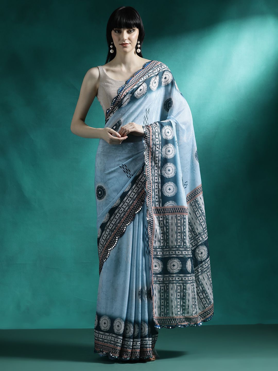 

Sangria Woven Design Saree With Blouse, Turquoise blue