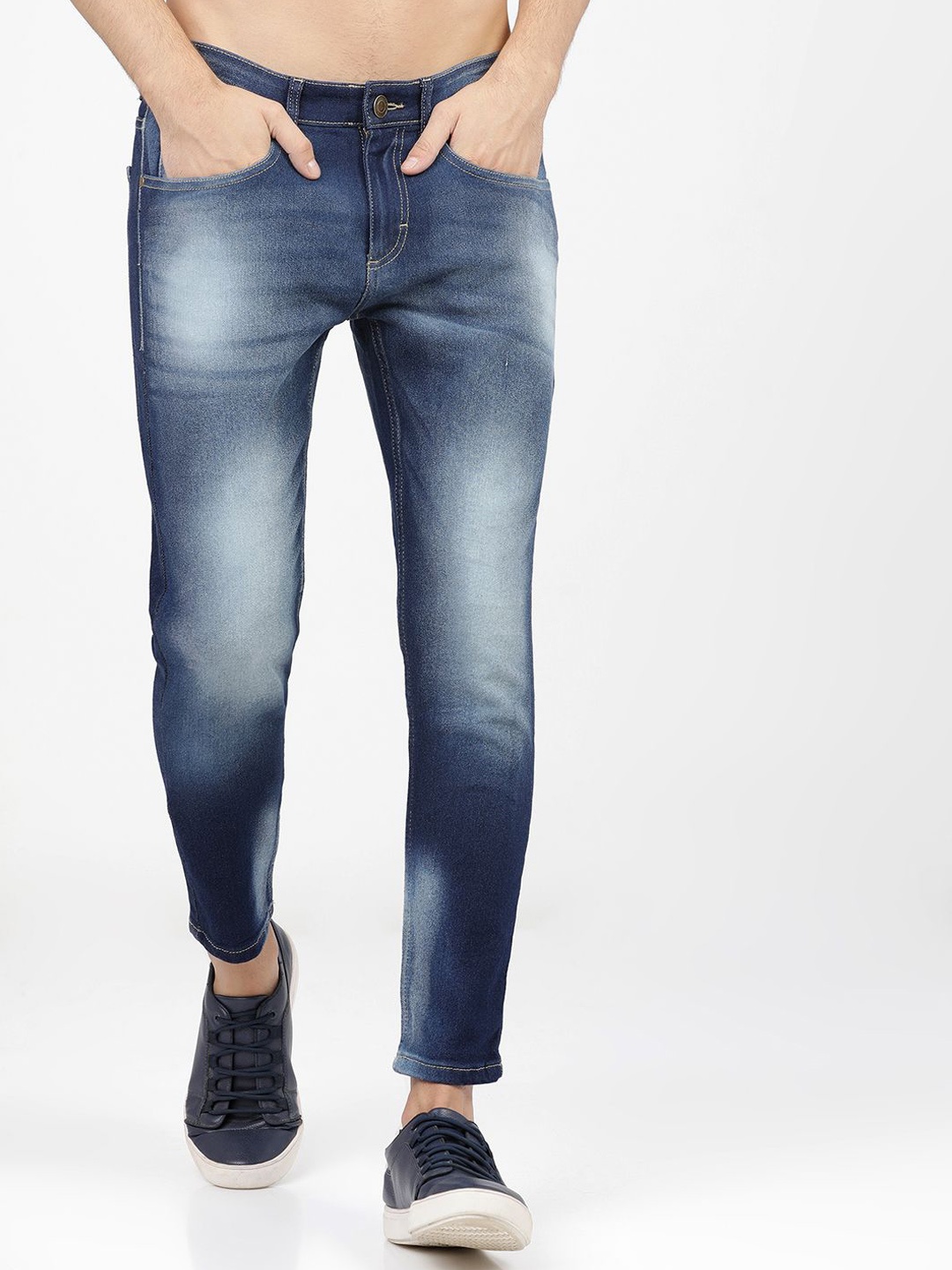 

HIGHLANDER Men Tapered Fit Light Fade Stretchable Jeans, Blue