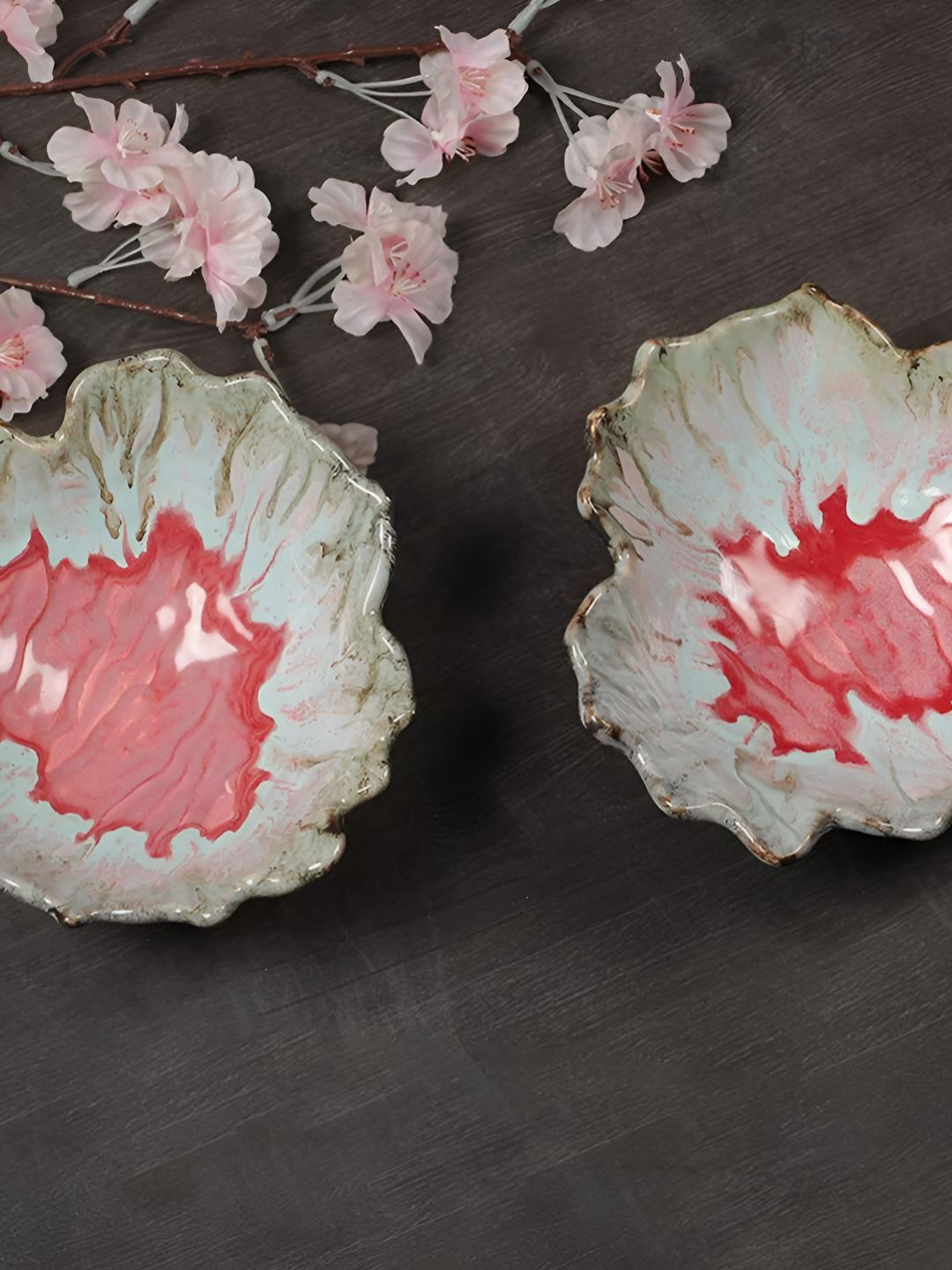 

AMALAFIEE CERAMICS White & Pink 2 Pieces Printed Ceramic Microwave Safe Serving Bowls
