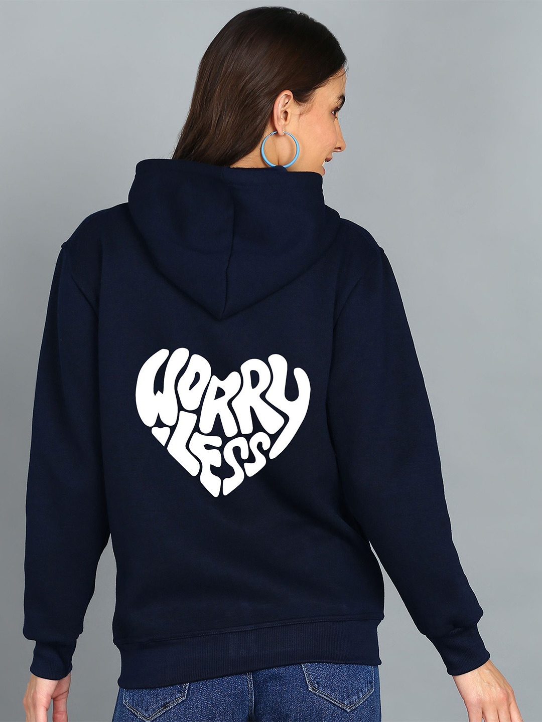 

FALTU.CO Women Printed Zip Detail Hooded Cotton Sweatshirt, Navy blue