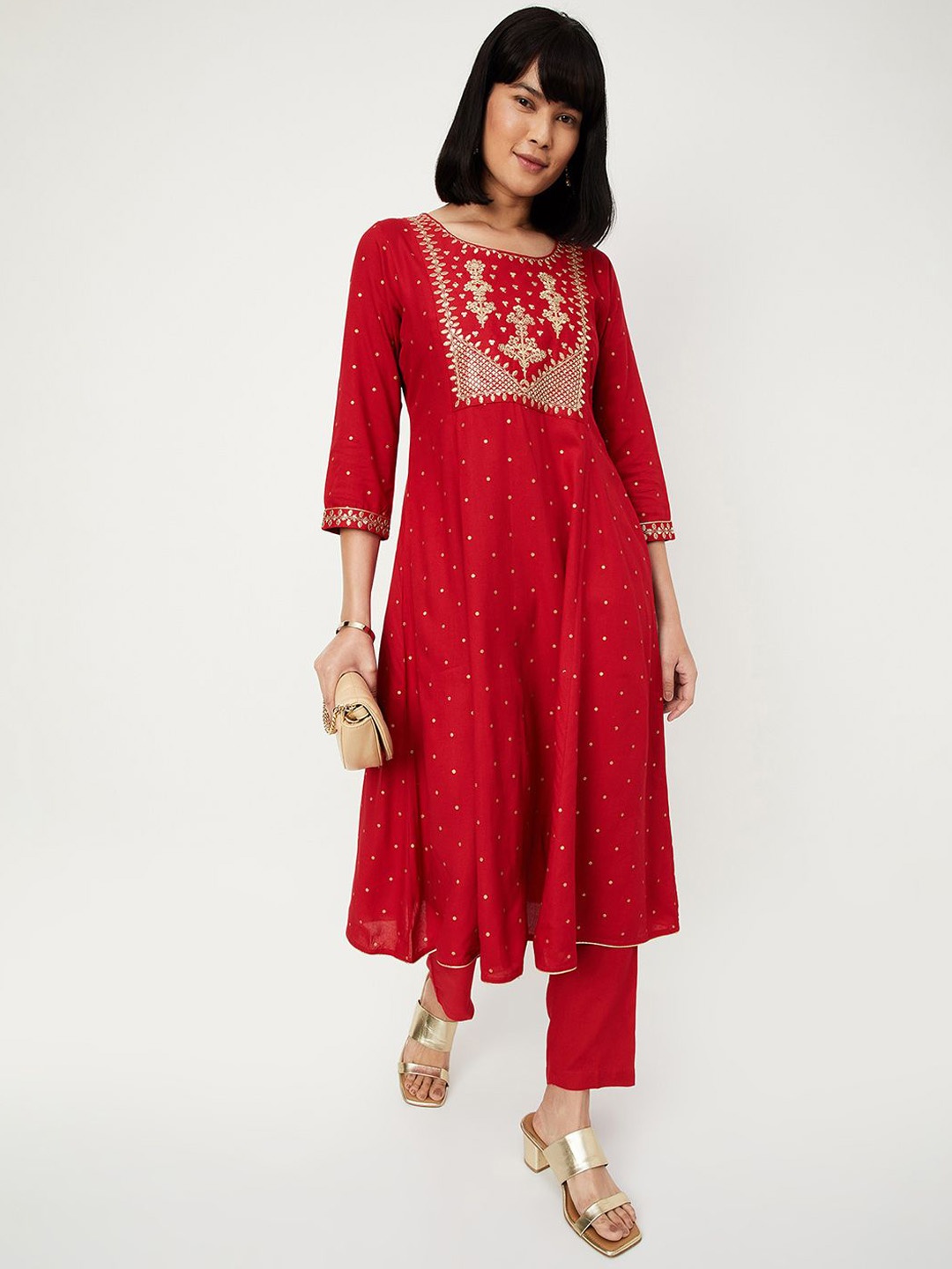 

max Ethnic Motifs Embroidered Sequinned A-Line Kurta With Trouser, Red