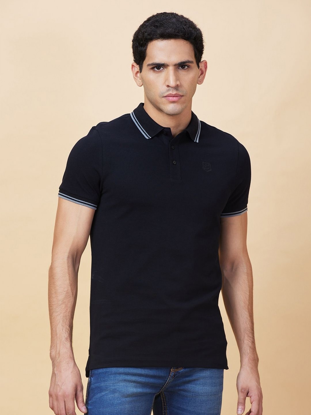 

Being Human Men Solid Polo Collar Cotton T-shirt, Black