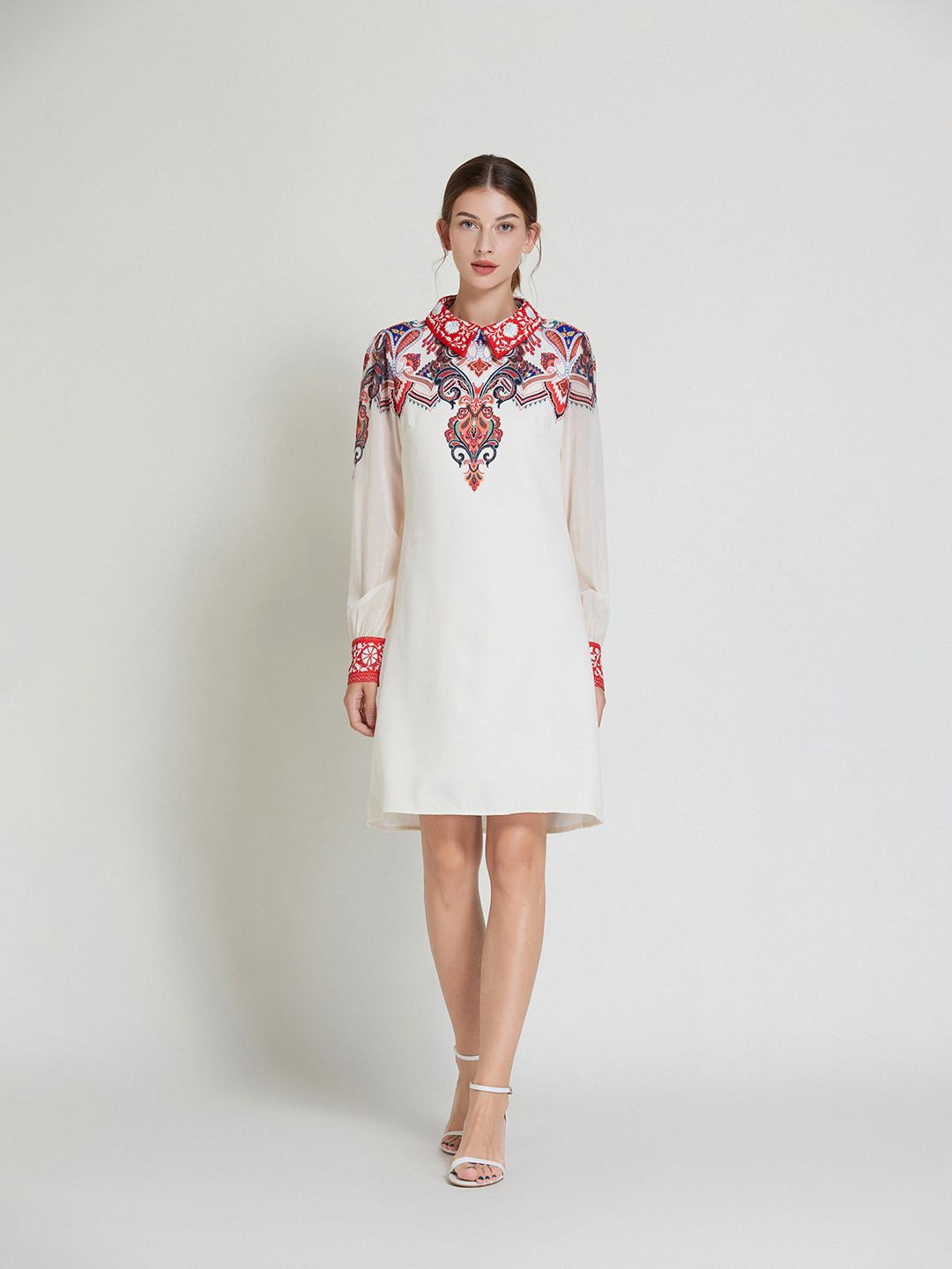 

JC Collection Ethnic Motifs A-Line Dress, White