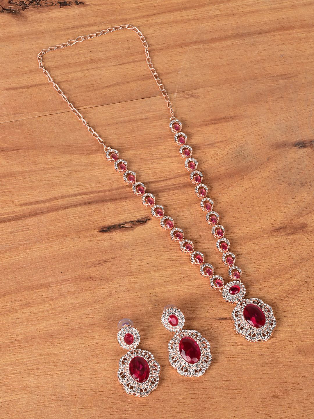 

Keviv Gold Plated American Diamond Studded Necklace With Earrings