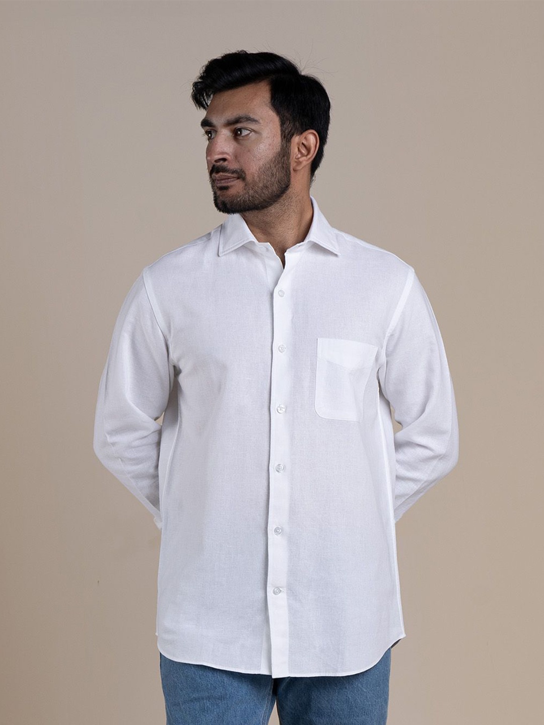 

Monks of Method Men Comfort Spread Collar Solid Casual Shirt, White