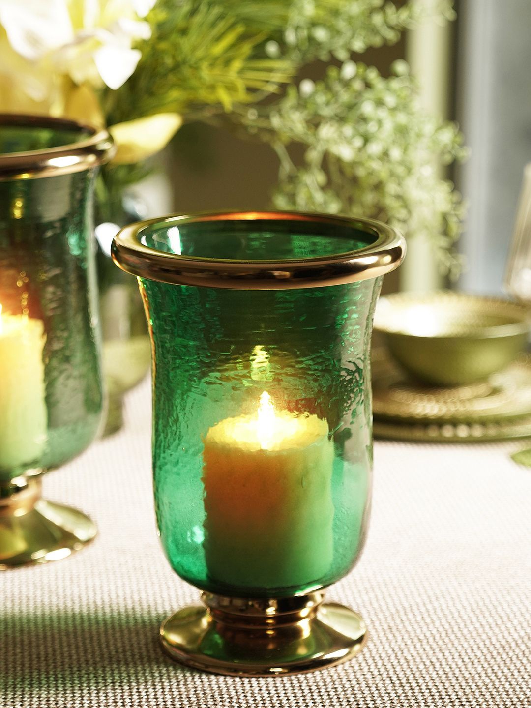 

Pure Home and Living Green & Gold-Toned Candle Holder