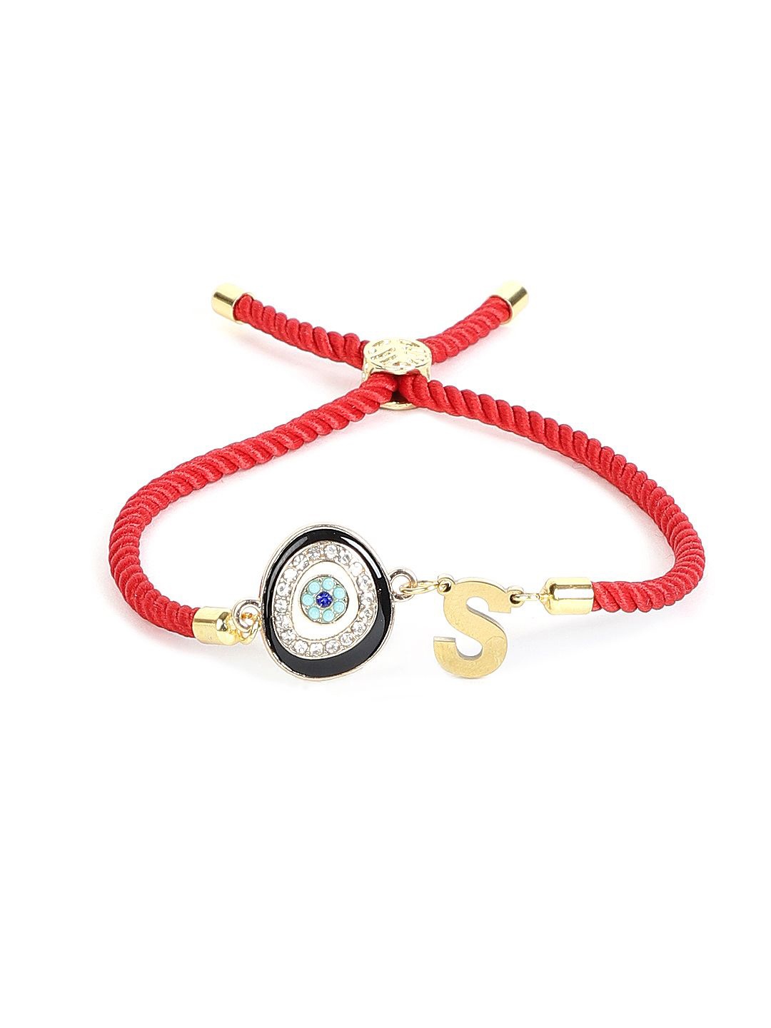 

EL REGALO Unisex Stone Studded Charm Bracelet, Red