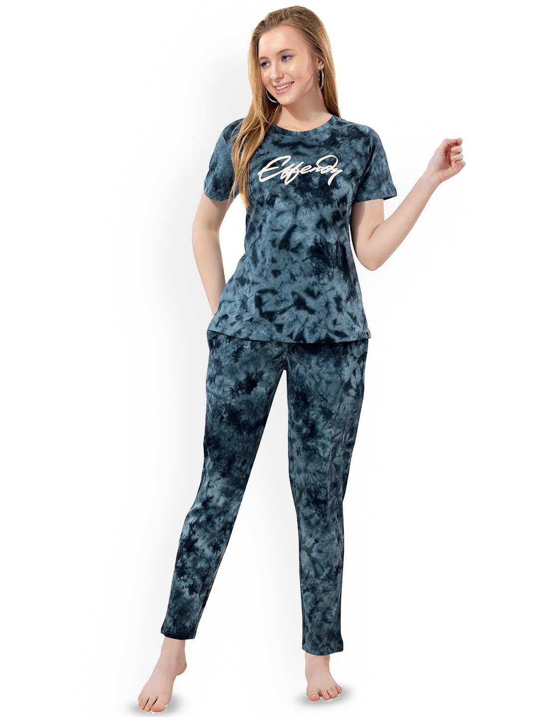 

TITTLI Women Tie and Dye Printed Night suit, Blue