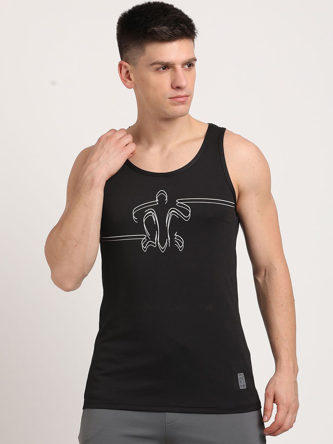 

Turtle Printed Slim Fit Sleeveless Innerwear Vests OETS-38912-1002-H-TANK, Black